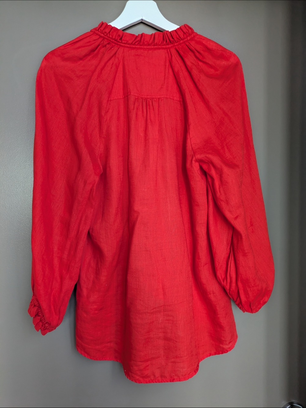 Anthropologie Maeve 100% Linen Audie Puff Sleeve Blouse Red Size XS Boho Coastal - Picture 5 of 8